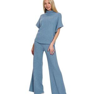Zenana Sweater Mock Neck Top & Long Pants Set